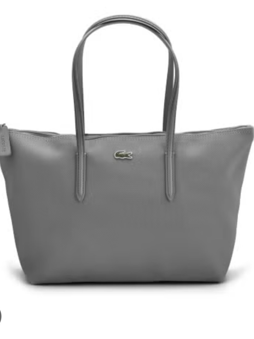 Lacoste Gray Pebbled Leather Tote with Croc Emblem